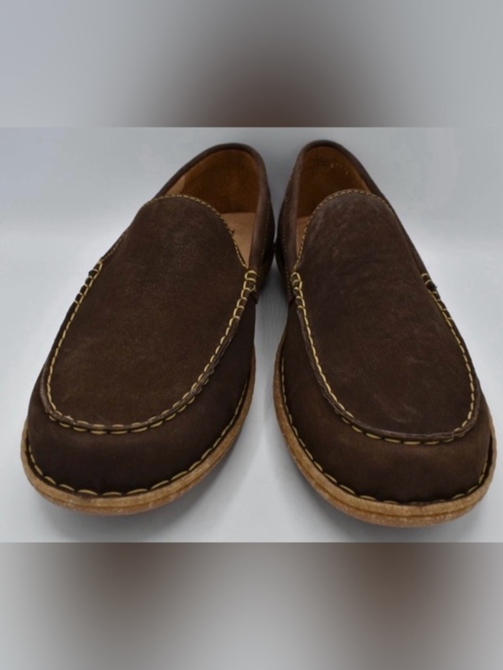 Born Mens Size 9.5 Naldo Brown Moc Toe Suede Loafers Shoes